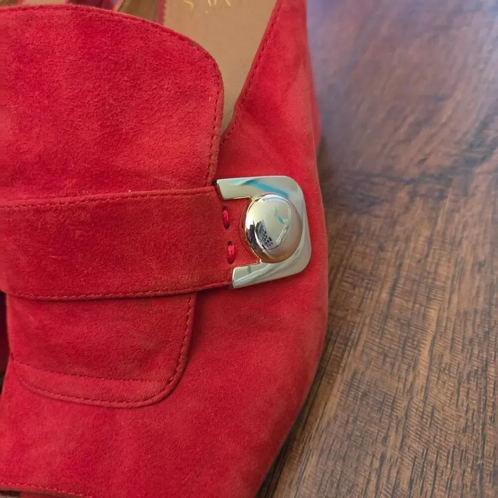 Franco Sarto Rosalie Mule Pumps Red Suede Block Heel